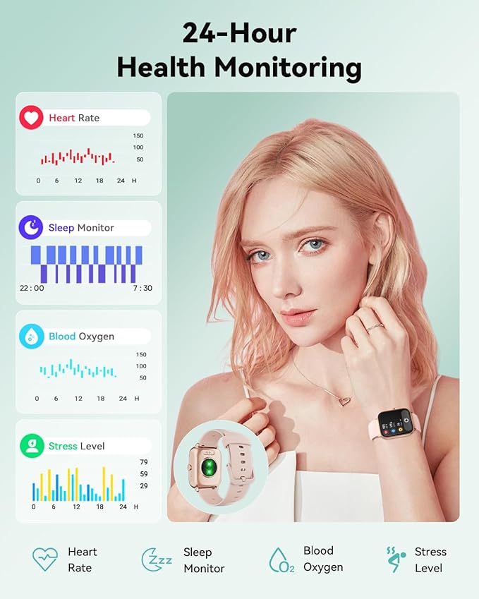 Smart Watches for Women, Smart Watch for Android Phones and iPhone Compatible, Alexa Built-in, 1.8" Fitness Watches for Women, IP68 Waterproof/Bluetooth Call, Heart Rate/Sleep Monitor, Pink