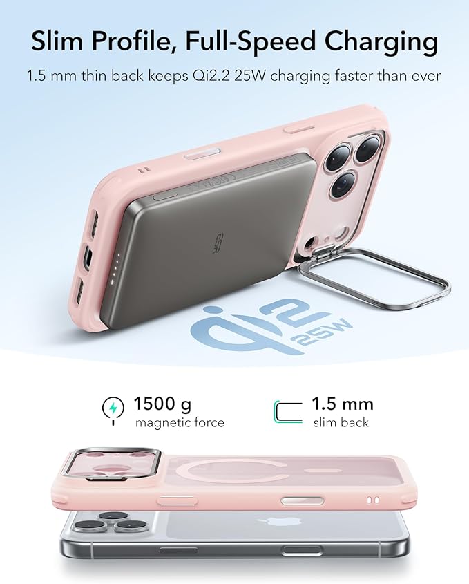 ESR for iPhone 17 Pro Case with Stand, Camera Control Cover Compatible with MagSafe, Military-Grade Drop Protection Magnetic Phone Case for iPhone 17 Pro, Frosted Bubblegum Pink