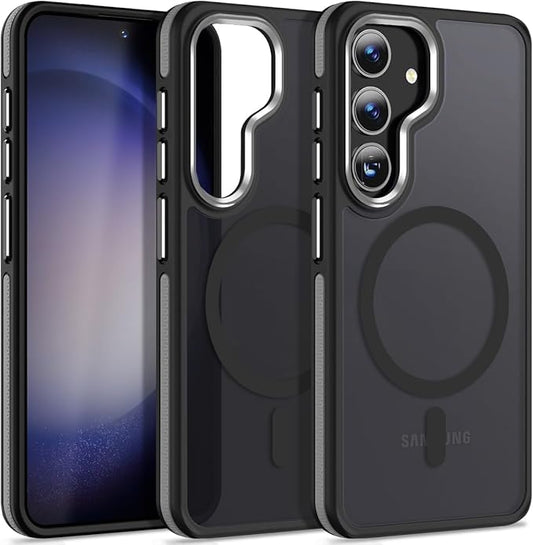 Magnetic Case for Samsung Galaxy S24+ Plus 5G, Color Match Cover [Compatible with Magsafe] [Military Drop Protection] Anti-Slip Soft TPU Edge Phone Case for Galaxy S24 Plus (Black/Grey)