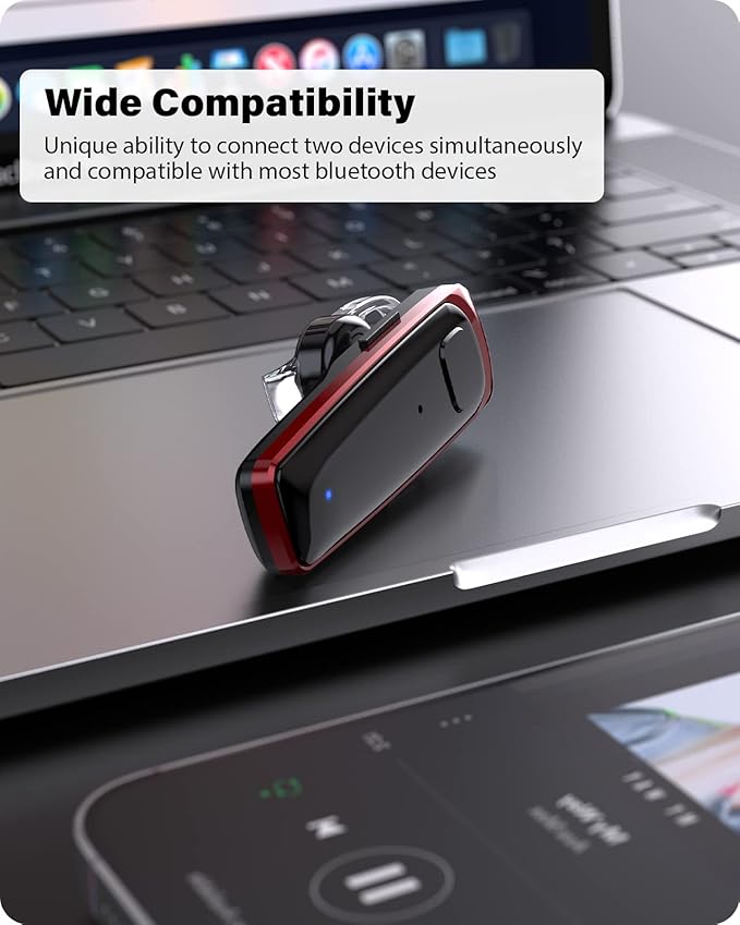 Bluetooth Headset - V5.0 Wireless Handsfree Earpiece Built-in Dual Mic Noise Cancelling, 10 Days Standby 16Hrs HD Talktime Ultralight Headset for iPhone Android Samsung Laptop(Red)