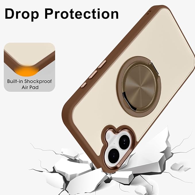 ZIYE Desert Titanium Gold Case for iPhone 16 Case with Stand [Compatible with MagSafe] Slim Military Grade Heavy Duty Protection Magnetic Cover with 360 Rotatable Ring Kickstand for Women Men