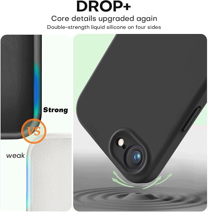 Vooii Compatible with iPhone 16e Case, Liquid Silicone Upgrade [Camera Protection] [Soft Anti-Scratch Microfiber Lining] Shockproof Phone Case for iPhone 16e 6.1 inch - Black