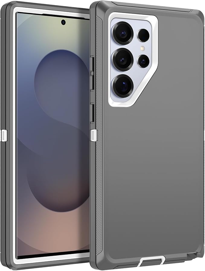 for Samsung Galaxy S25 Ultra Case Heavy Duty Protective Case Shockproof Dropproof 3-Layer Full Body Protection [Without Screen Protector] Tough Rugged Case for Galaxy S25 Ultra,Grey/White