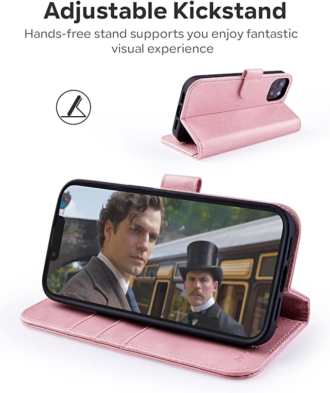 OCASE Compatible with iPhone 14 Wallet Case, PU Leather Flip Folio Case with Card Holders RFID Blocking Kickstand [Shockproof TPU Inner Shell] Phone Cover 6.1 Inch 2022 (Pink)