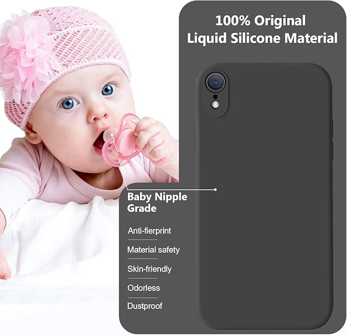 Vooii Compatible with iPhone XR Case, Upgraded Liquid Silicone with [Flat Edges] [Camera Protection] [Soft Anti-Scratch Microfiber Lining] Phone Case for iPhone 10 XR 6.1 inch - Black