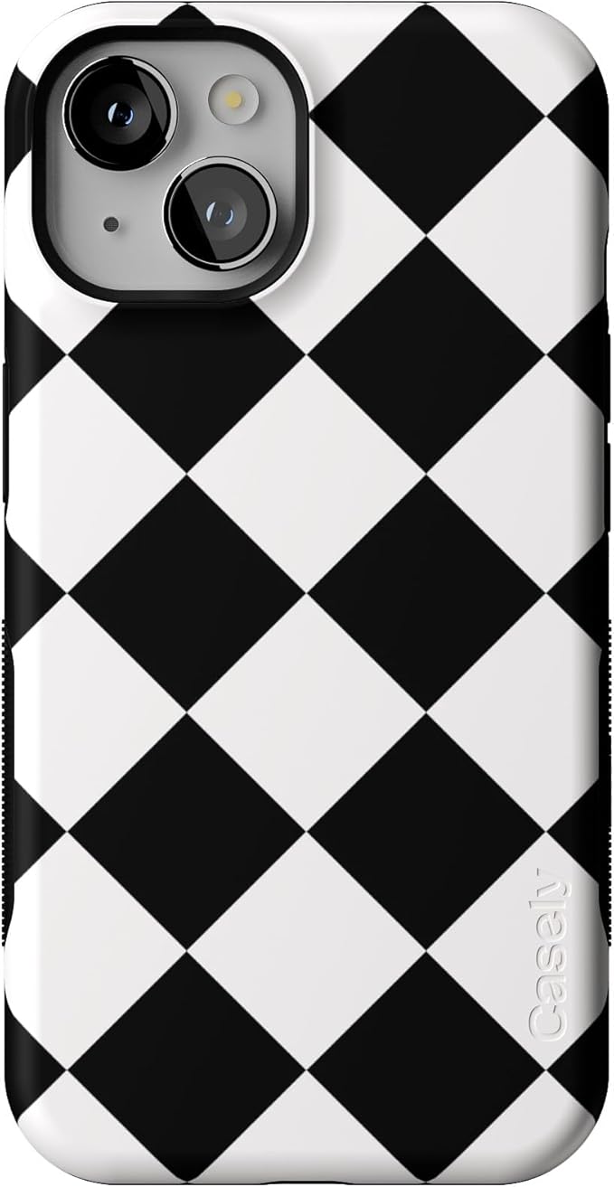 Casely iPhone 14 Case | Black Checkerboard | High Contrast Design | Compatible with MagSafe | Bold Protective Design