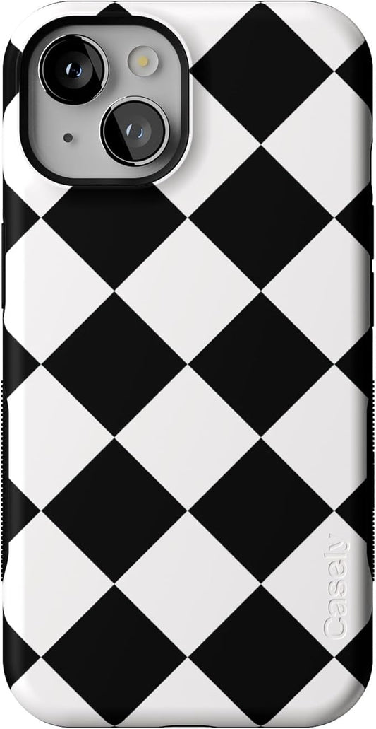 Casely iPhone 14 Case | Black Checkerboard | High Contrast Design | Compatible with MagSafe | Bold Protective Design