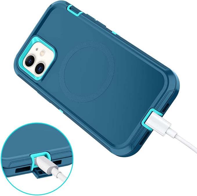 for iPhone 12 Case,iPhone 12 Pro Case [Compatible with MagSafe] Shockproof 3-Layer Full Body Protection Rugged Heavy Duty Cover for Apple iPhone 12/12 Pro 6.1",Turquoise