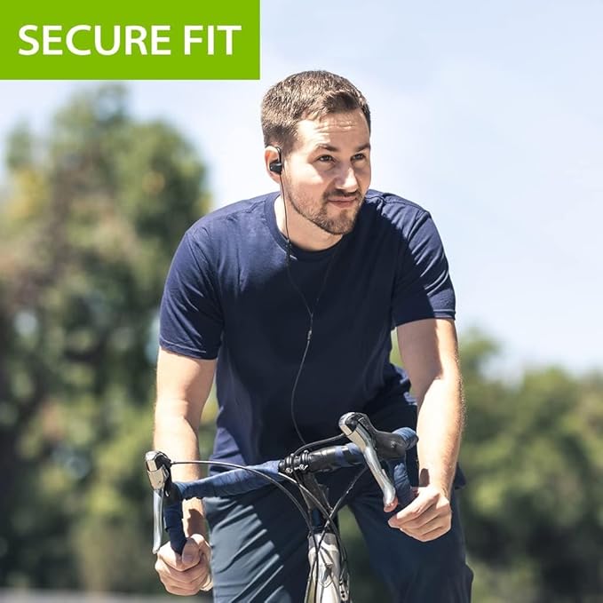 Avantree E171 - AUX 3.5mm Wired Earbuds with Microphone & in-Line Volume Control, Compatible with Traditional 3.5mm AUX Phones Corded Headphones with Ear Hook for Running & Sports, Black