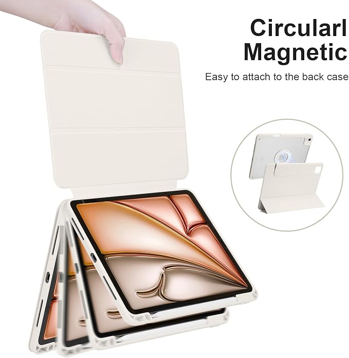 Case for iPad Air 13 Inch M3/M2 2025/2024, iPad Pro 12.9 Inch 6th/5th Generation 2022/2021 with Pencil Holder, Vertical Stand, Detachable Magnetic Trifold Stand Case,Auto Wake/Sleep, White