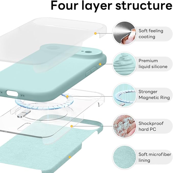 Vooii Magnetic Compatible with iPhone Air Case (Compatible with Magsafe) (Upgraded Camera Protection) Liquid Silicone Shockproof Full Body Protective Phone Cover for Women Men, Mint, 6.5"
