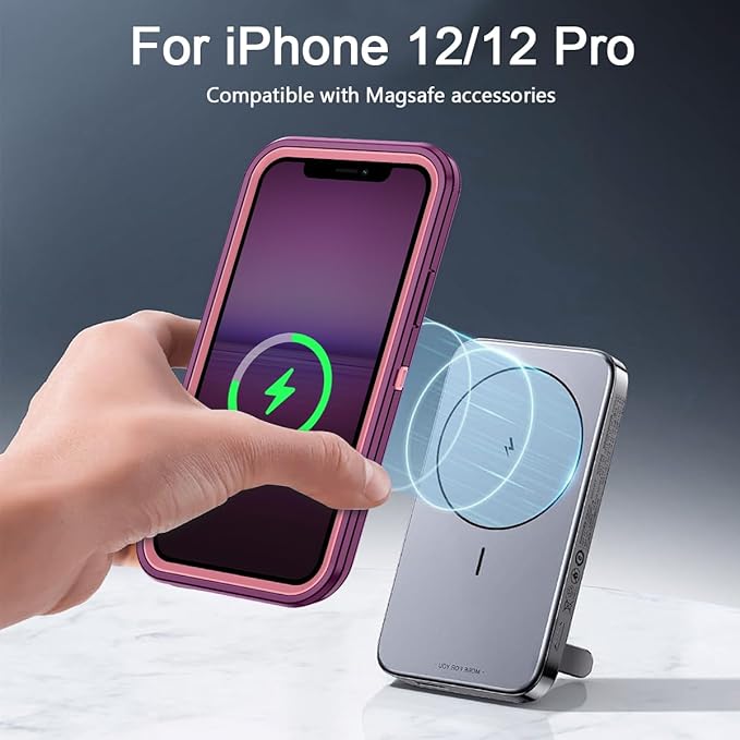 for iPhone 12 Case,iPhone 12 Pro Case [Compatible with MagSafe] Shockproof 3-Layer Full Body Protection Rugged Heavy Duty Cover for Apple iPhone 12/12 Pro 6.1",Purple/Pink