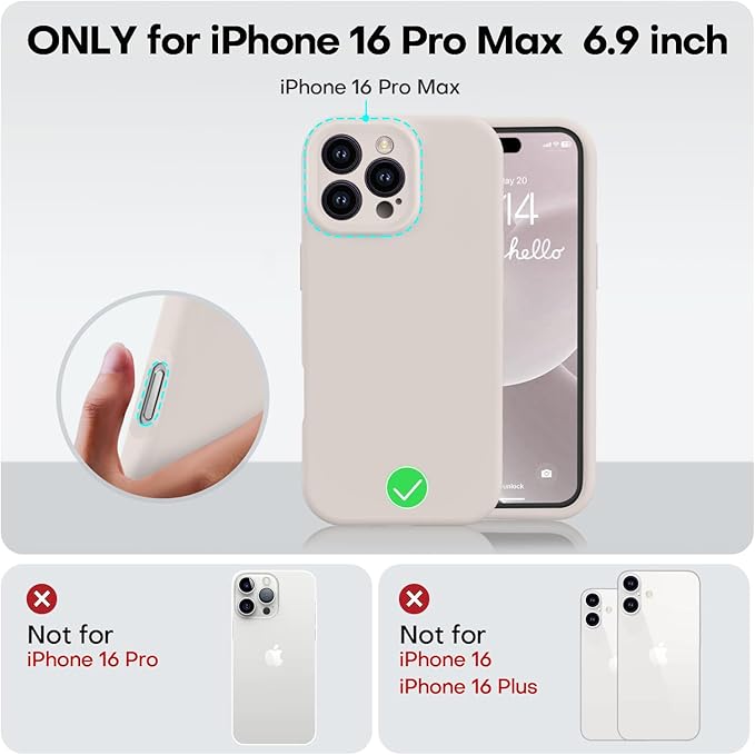 Vooii Compatible with iPhone 16 Pro Max Case, Liquid Silicone Upgrade [Camera Protection] [Soft Anti-Scratch Microfiber Lining] Shockproof Phone Case for iPhone 16 Pro Max 6.9 inch - Stone