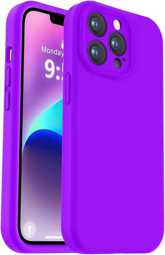Vooii Compatible with iPhone 13 Pro Case, Liquid Silicone Upgrade [Camera Protection] [Soft Anti-Scratch Microfiber Lining] Shockproof Phone Case for iPhone 13 Pro 6.1 inch - Neon Purple