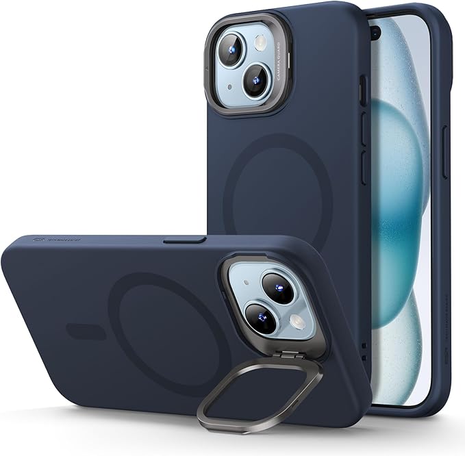 ESR for iPhone 15 Plus Case, MagSafe Silicone Case with Stand, Military-Grade Protection, Built-in Camera Stash Stand, Magnetic Phone Case for iPhone 15 Plus, Cloud Series,Dark Blue