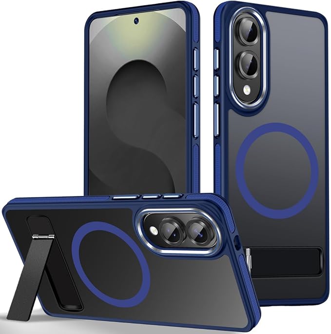 for Samsung Galaxy S25 Edge Case, Non-Slip Phone Case with Invisible Kickstand [Fits for Magsafe], Ultra Slim Translucent Cover for Galaxy S25 Edge, Mil-Grade Drop Protection (Darkblue)