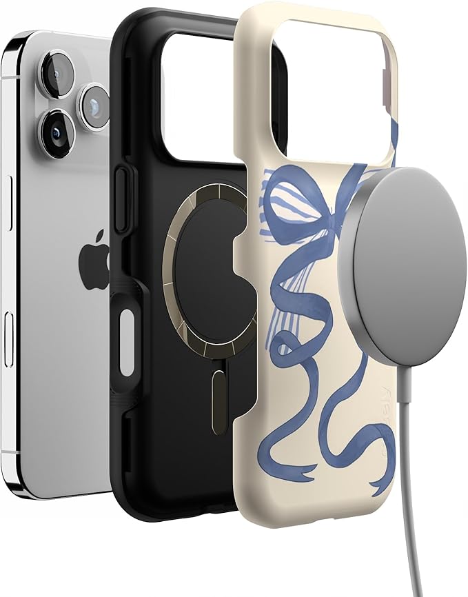 Casely iPhone 17 Pro Case | Heartstrings | Blue Bow | Bold Protective Design | Compatible with MagSafe