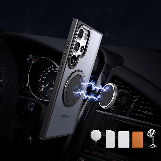 Magnetic Stand Case for Samsung Galaxy S22 Ultra/S23 Ultra [with 2 Screen Protectors] [360° Rotation Magnetic Stand] [Compatible with Magsafe] Military-Grade Drop Protection Case, Clear