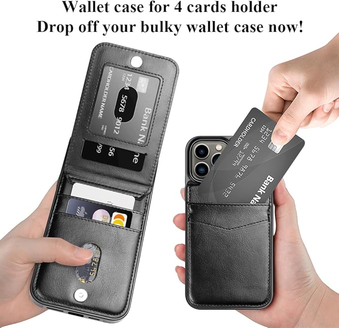 MMHUO for iPhone 14 Pro Max Case with Card Holder,Premium Leather Magnetic Clasp Flip Case for iPhone 14 Pro Max Wallet Case for Men Women,Protective Case Phone Case for iPhone 14 Pro Max,Black