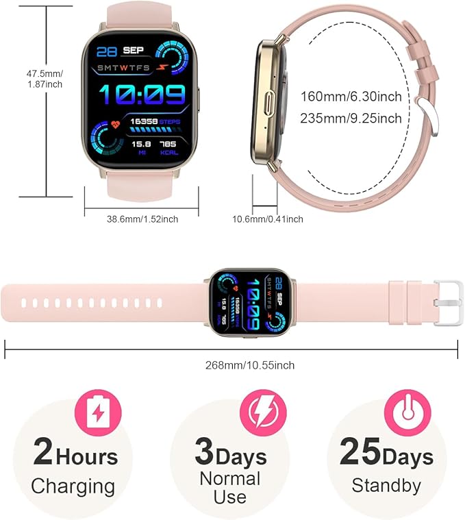 Smart Watch, 2.01” HD Smart Watches for Women, Fitness Tracker Watch with Blood Pressure/Heart Rate/Sleep Monitor, Bluetooth 5.2 Smartwatch for Android/iOS Phones, IP67 Waterproof Sport Watch (Pink)
