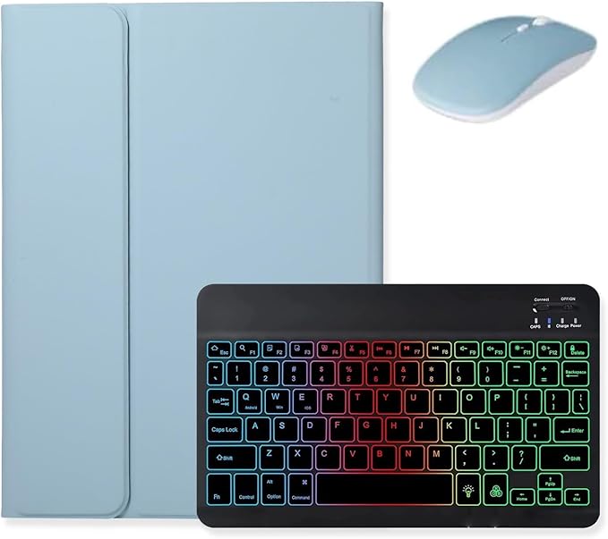 Backlit Keyboard Case for Galaxy Tab A9+ 11 inch Tab A9 Plus Case with Mouse and Detachable Backlight Color Keyboard Case with S Pen Holder,Mist Blue+Black