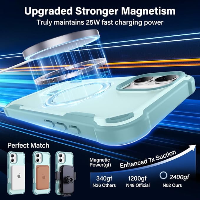 Designed for iPhone 16 Case with Magnetic Stand [Military Drop Protection][Compatible with Magnet] Shockproof 16 Phone Case with Ring Holder, Green