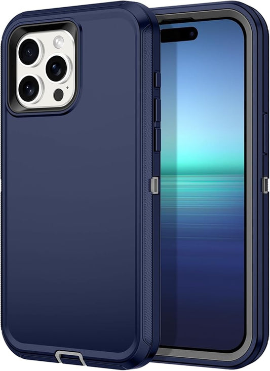 for iPhone 15 Pro Max Case Shockproof Dust/Drop Proof 3-Layer Full Body Protection [Without Screen Protector] Rugged Heavy Duty Cover Case for Apple iPhone 15 Pro Max 6.7" 2023,Blue/Grey
