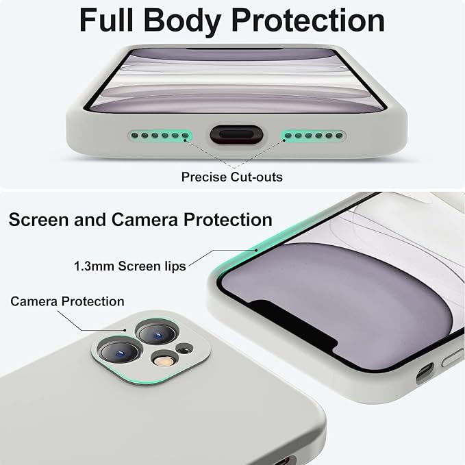 Vooii Compatible with iPhone 11 Case, Upgraded Liquid Silicone with [Flat Edges] [Camera Protection] [Soft Anti-Scratch Microfiber Lining] Phone Case for iPhone 11 6.1 inch - Stone