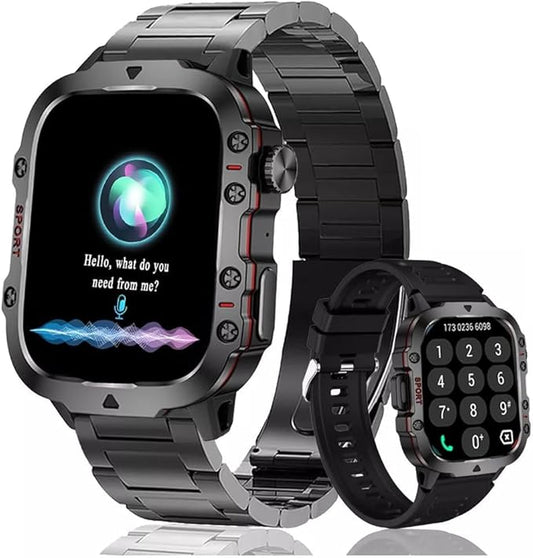 SmartWatch Men Bluetooth Call Fitness Tracker 1.91" HD Full Touch Screen Make/Answer Calls Smart Watches IP68 Waterproof Silicone Strap Outdoor Sport Activity Watch for Android iOS (Black)