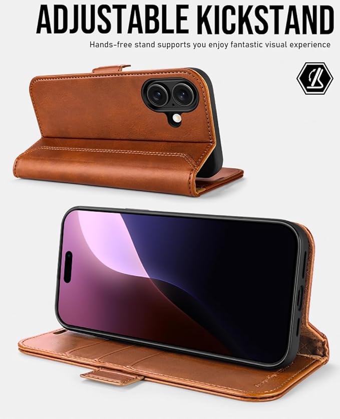 OCASE Compatible with iPhone 16 Wallet Case, PU Leather Flip Folio Case with Card Holders RFID Blocking Kickstand [Shockproof TPU Inner Shell] Phone Cover 6.1 Inch 2024, Retro Brown