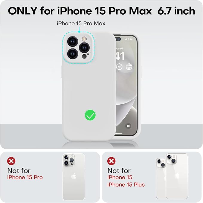 Vooii Compatible with iPhone 15 Pro Max Case, Upgraded Premium Silicone, [Camera Protection] [Soft Anti-Scratch Microfiber Lining] Shockproof Phone Case for iPhone 15 Pro Max 6.7 inch - White