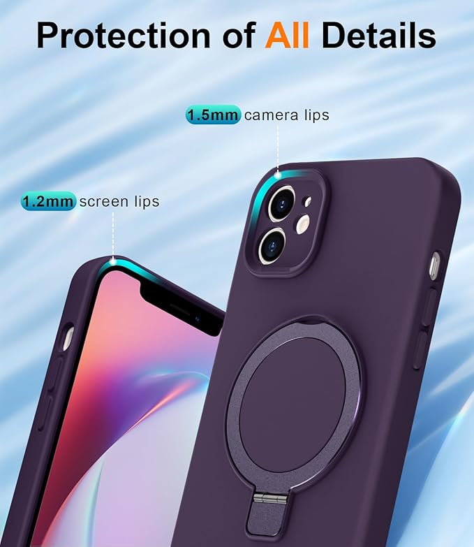 ZHK Liquid Silicone Designed for iPhone 12 Case with Magnet Stand, [Precise Camera Lens Protection][Mil-Grade Drop Shockproof][Soft Anti-Scratch Microfiber Lining] Slim Fit Cover, Purple
