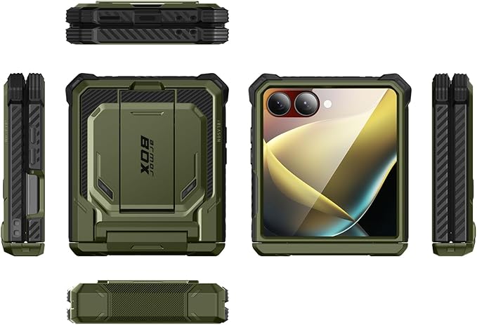 i-Blason for Samsung Galaxy Z Flip 7 Case with Stand, [Tempered Glass Screen Protector] [Hinge Protection] [Belt-Clip], Full-Body Military Protection Phone Case for Samsung Z Flip 7, Armorbox, Green