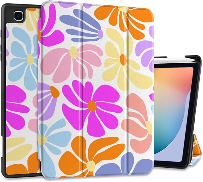 DONGKE Case for Samsung Galaxy Tab S6 Lite 10.4 Inch 2024/2022/2020, Trifold Stand + S Pen Holder + Auto Wake/Sleep + Soft TPU Protective Stand Back Cover, Retro Flowers