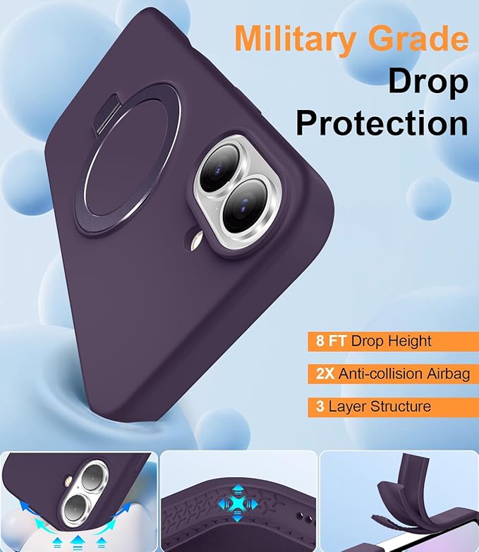 ZHK Liquid Silicone Designed for iPhone 17 Case with Magnet Stand, [Precise Camera Lens Protection][Mil-Grade Drop Shockproof][Soft Anti-Scratch Microfiber Lining] Slim Fit Cover, Purple
