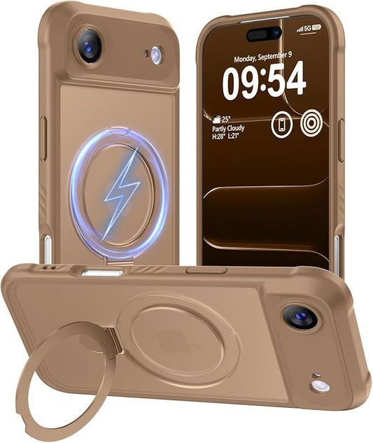 MOCCA Compatible with iPhone Air Case with Magnetic Invisible Stand [Full Camera Protection] [Compatible with Magsafe] Military Drop Shockproof Translucent Matte Phone Case Cover 6.5",Brown