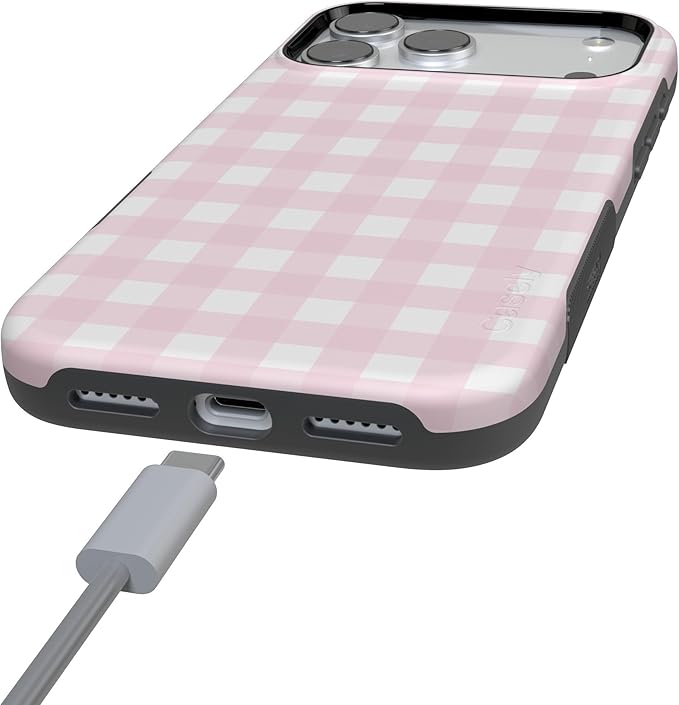 Casely iPhone 17 Pro Case | Pink Plaid | Sunday Best | Compatible with MagSafe | Bold Protective Design