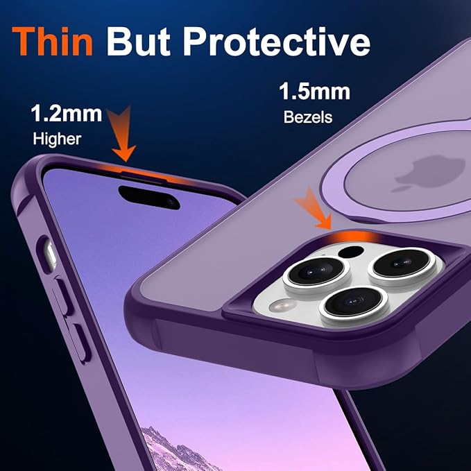 Magnetic Compatible with iPhone 14 Pro Case with Stand [Military Grade Drop Tested][Compatible with Magnet] Ring Translucent Slim Hard Back Soft Edge, Purple