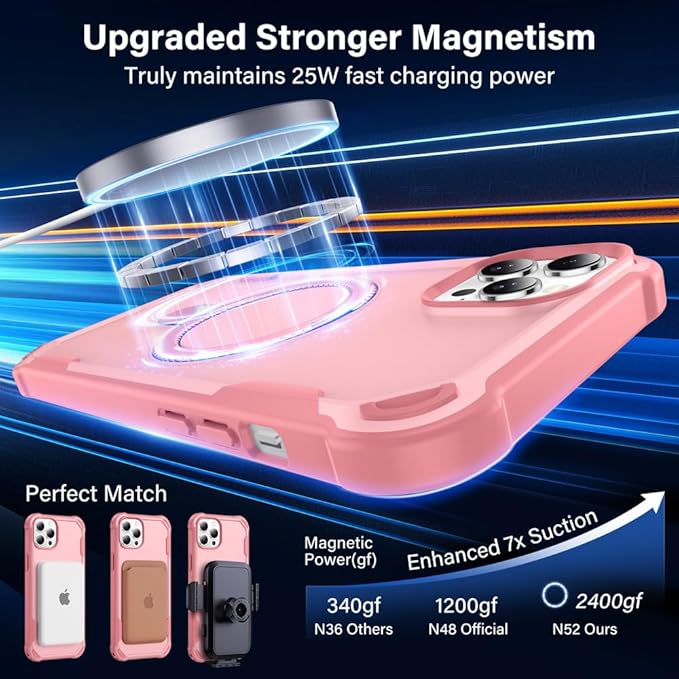 Designed for iPhone 14 Pro Max Case with Magnetic Stand [Military Drop Protection][Compatible with Magnet] Shockproof 14 Pro Max Phone Case with Ring Holder, Pink