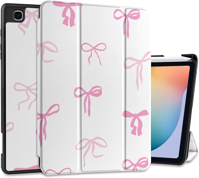 DONGKE Case for Samsung Galaxy Tab S6 Lite 10.4 Inch 2024/2022/2020, Trifold Stand + S Pen Holder + Auto Wake/Sleep + Soft TPU Protective Stand Back Cover, Pink Bows