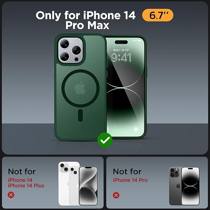 Miracase Magnetic Series Designed for iPhone 14 Pro Max Case [Compatible with MagSafe] [with 2X Screen Protectors] Anti-Fingerprint, Magnetic Phone Case for iPhone 14 Pro Max 6.7 inch - Dark Green
