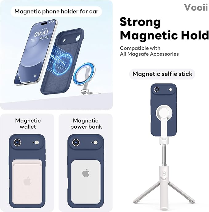 Vooii Magnetic Compatible with iPhone Air Case (Compatible with Magsafe) (Upgraded Camera Protection) Liquid Silicone Shockproof Full Body Protective Phone Cover for Women Men, Navy Blue, 6.5"