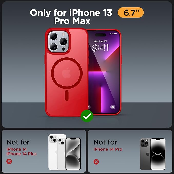 Miracase Magnetic Series for iPhone 13 Pro Max Case [Compatible with MagSafe] [with 2X Screen Protectors] Military-Grade Protection, Anti-Fingerprint, Slim Phone Case for iPhone 13 Pro Max, Red