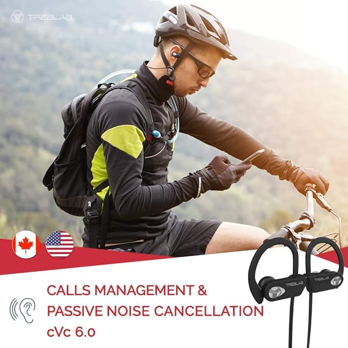 TREBLAB XR500 Bluetooth Running Headphones, IPX7 Waterproof, Noise Cancelling, Secure-Fit, Wireless Sport Earbuds with Mic