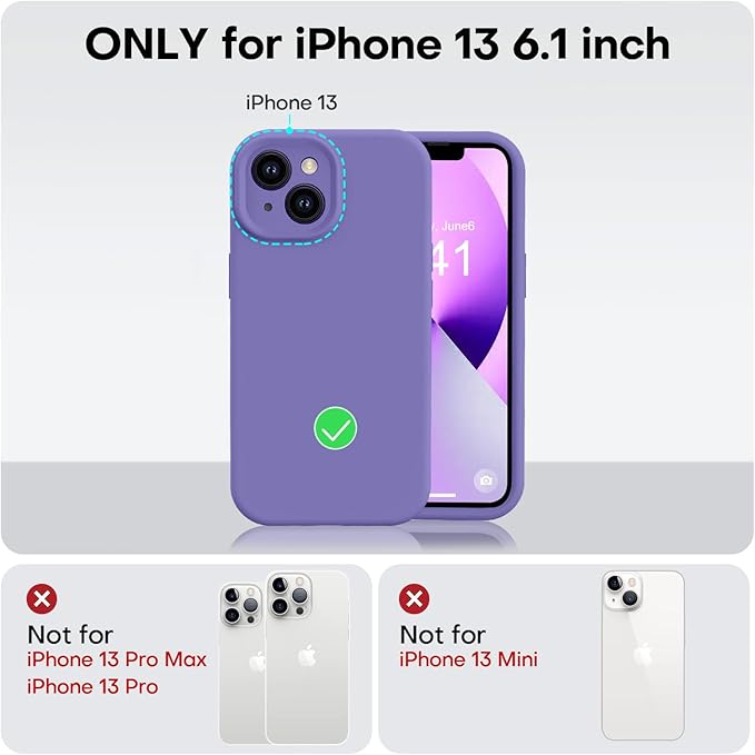 Vooii Compatible with iPhone 13 Case, Liquid Silicone Upgrade [Camera Protection] [Soft Anti-Scratch Microfiber Lining] Shockproof Phone Case for iPhone 13 6.1 inch - Iris