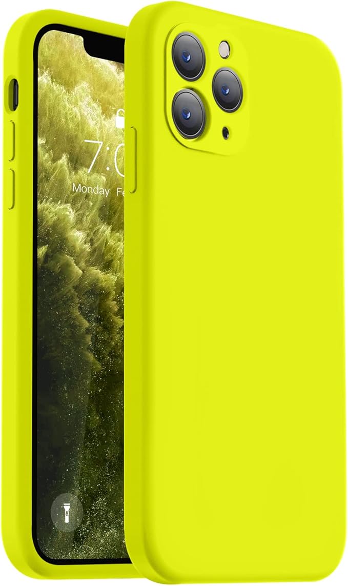 Vooii Compatible with iPhone 11 Pro Case, Upgraded Liquid Silicone with [Flat Edges] [Camera Protection] [Soft Anti-Scratch Microfiber Lining] Phone Case for iPhone 11 Pro 5.8 inch - Neon Lemon
