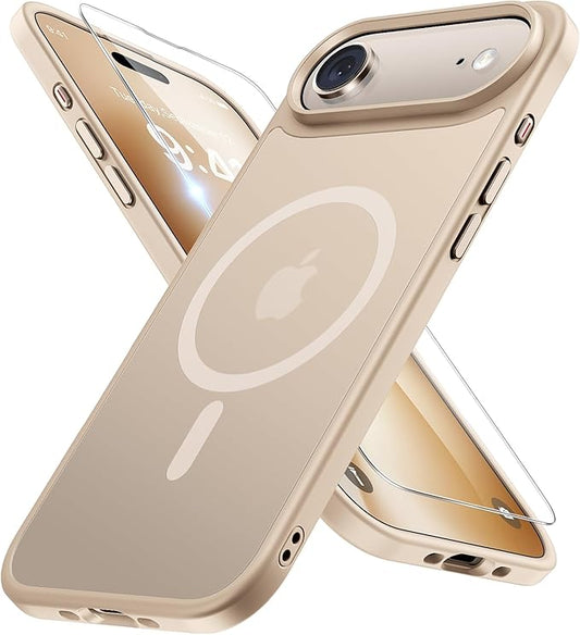 Miracase Magnetic for iPhone Air Case 2025 with Screen Protector(Compatible with MagSafe), Slim Thin Translucent Matte Military-Grade Protected Phone Cover for iPhone 17 Air 6.5" Armbands, Light Gold