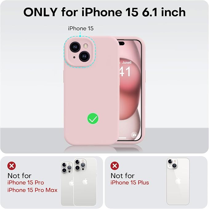 Vooii Compatible with iPhone 15 Case, Upgrade Defender Liquid Silicone, [Enhanced Camera Protection] [Soft Anti-Scratch Microfiber Lining] Shockproof Phone Case for iPhone 15 6.1 inch - Pink Sand
