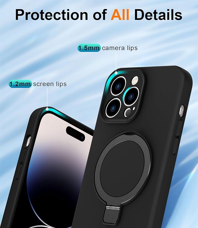 ZHK Liquid Silicone Designed for iPhone 14 pro Case with Magnet Stand, [Precise Camera Lens Protection][Mil-Grade Drop Shockproof][Soft Anti-Scratch Microfiber Lining] Slim Fit Cover, Black