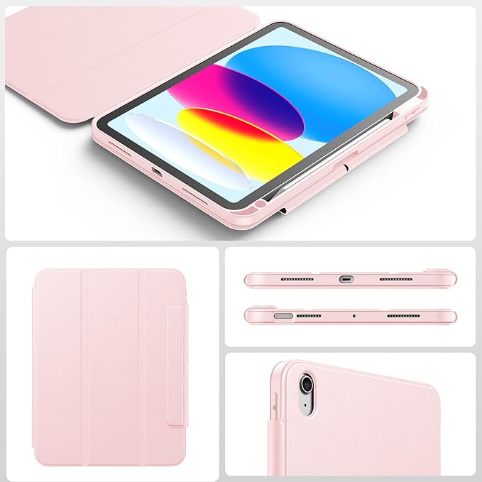 SPARIN Case for iPad A16 11th/10th Generation 2025/2022 (11"/10.9") with Pencil Holder, Magnetic Detachable Hybrid Stand, Portrait/Landscape Angle, Clear Protective Case, Auto Wake/Sleep-Pink
